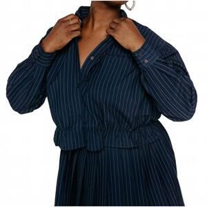 NEW NORR neo pinstripe short shirt in navy